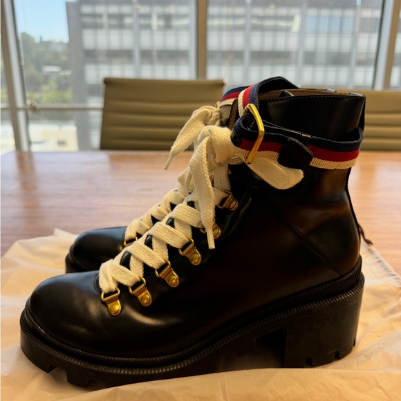 Gucci Leather Printed Combat Boots - Picture 1 of 6